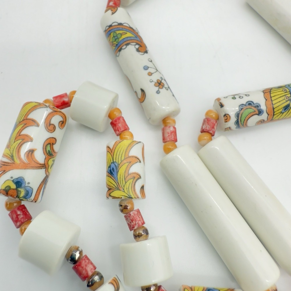 Vtg Transferware Japan Bead Necklace Multi Color Paisley